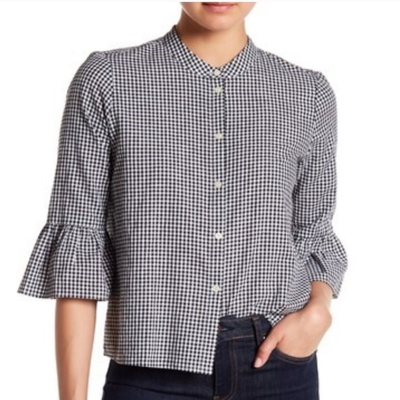 Madewell Gingham Bell Sleeve Blouse - Picture 1 of 4